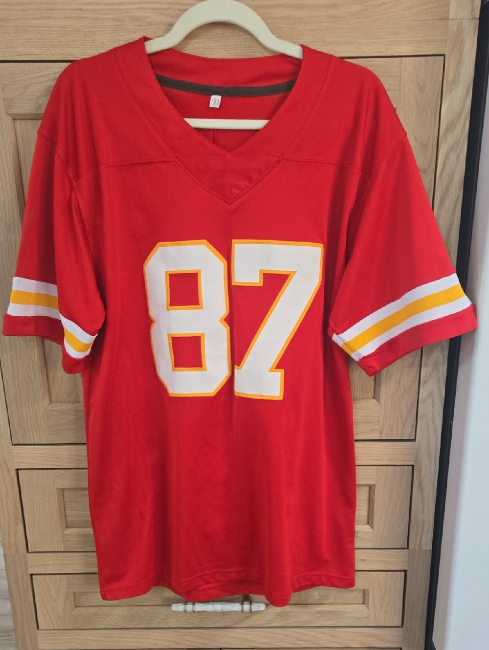KELCE-Football Jersey Red with White 87 and Yellow Trim Kansas City Chiefs